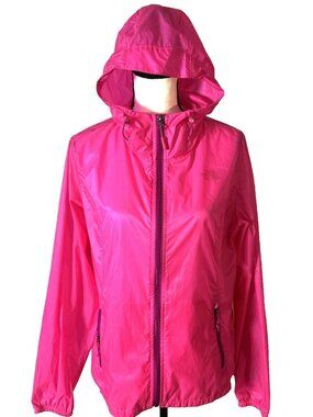 The North Face Pink Windbreaker Jacket Large Hooded Light Rain Pink Semi Sheer